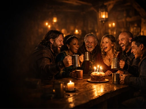 escape room birthday party celebration with friends in a medieval tavern setting